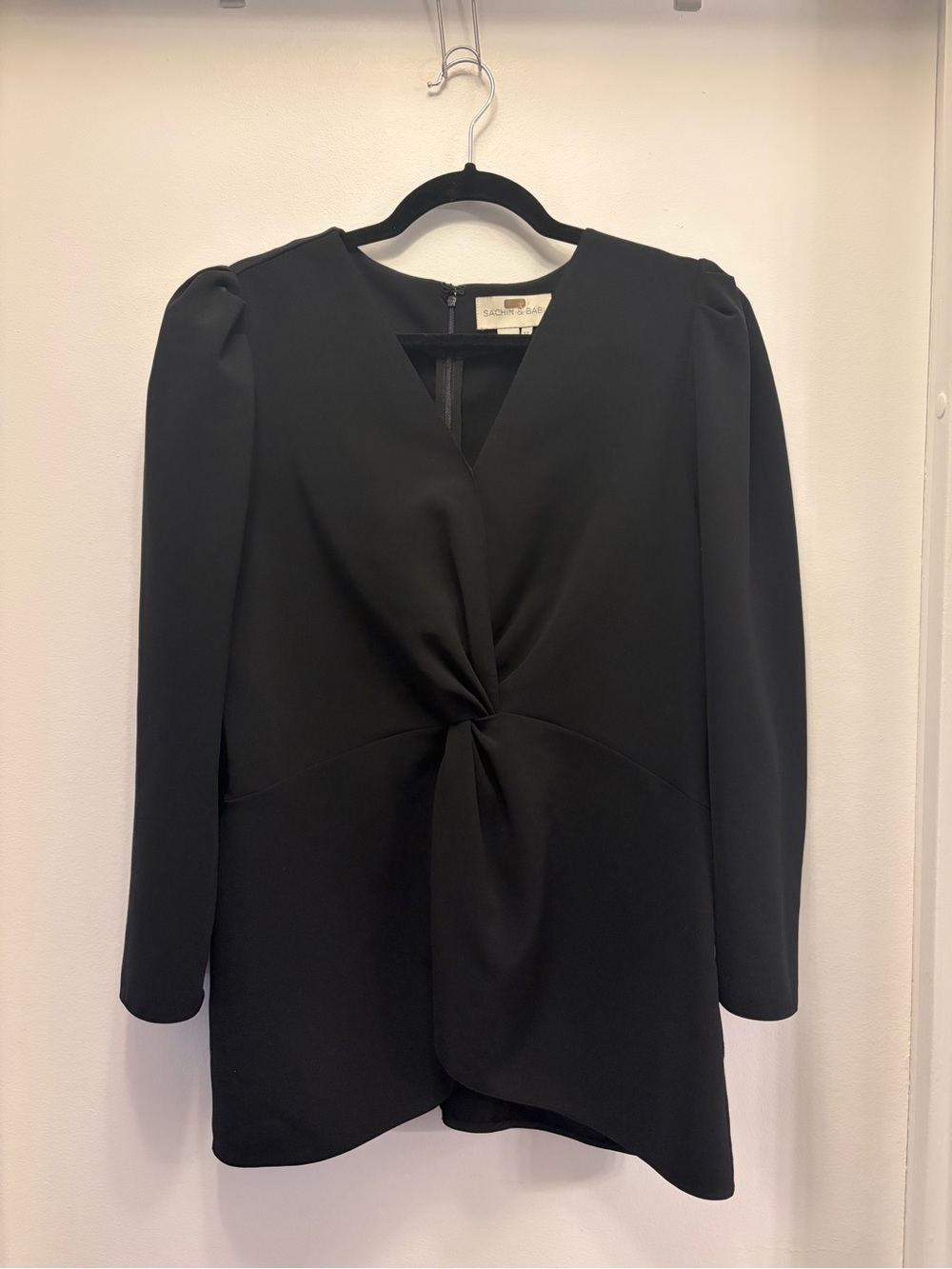 SACHIN & BABI Black Long Sleeve Twist Front Cocktail Mini Dress Size 12